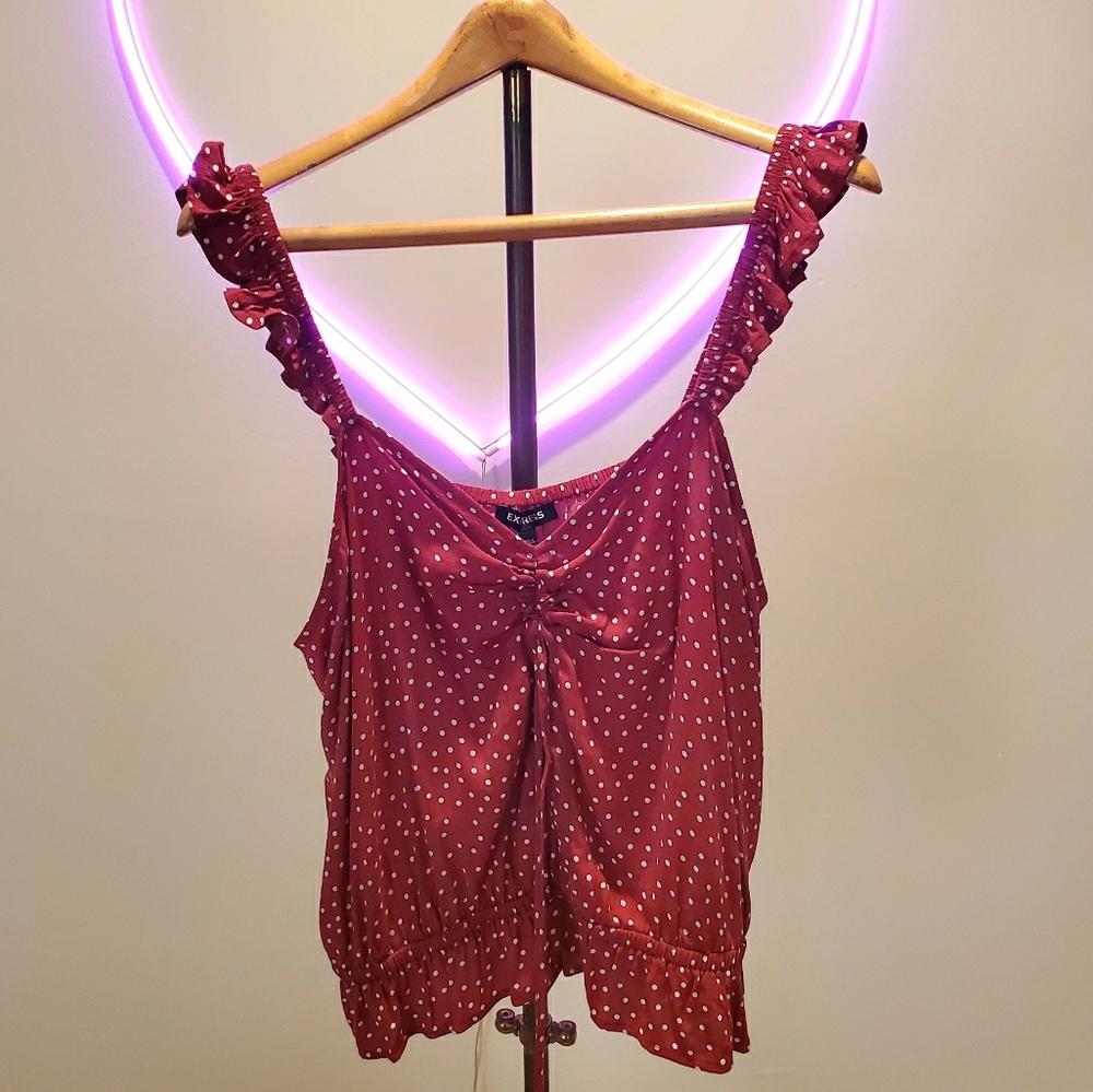 Express NWT RED & WHITE POLKA DOT keyhole top  XL
